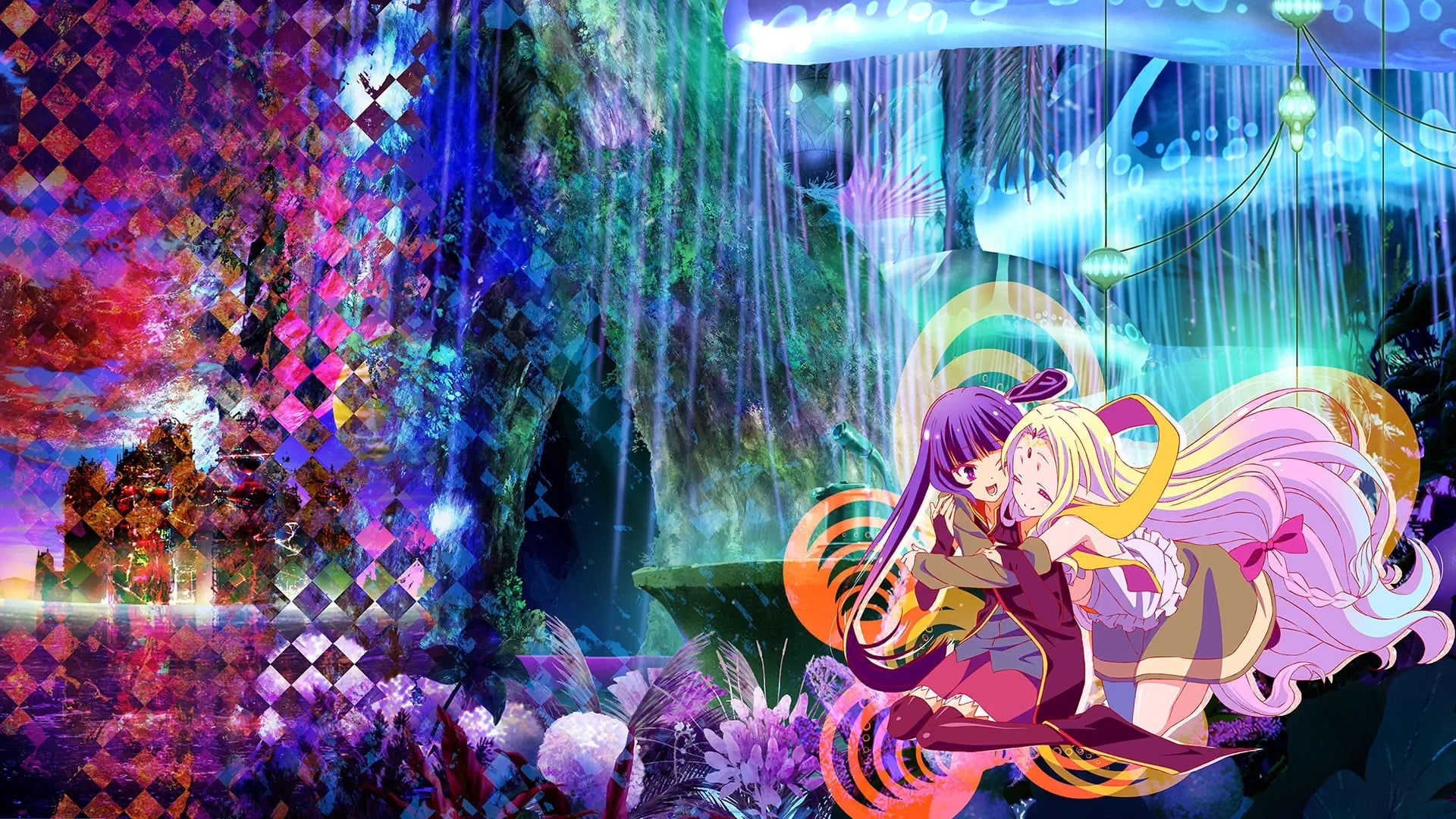 two female animated characters illustration, No Game No Life, anime, Zell Chlammy, Fiel Nilvalen