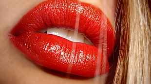 woman's red lipstick HD wallpaper