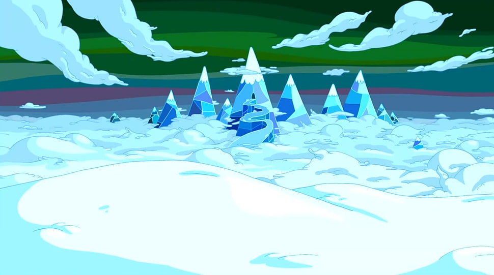 snow-covered hills illustration, mountains, Adventure Time, fantasy art HD wallpaper