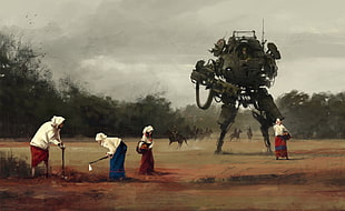 red and blue long skirts, mech, Iron Harvest HD wallpaper