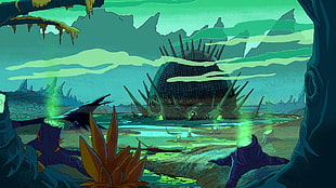 brown and green swamp illustration, Rick and Morty