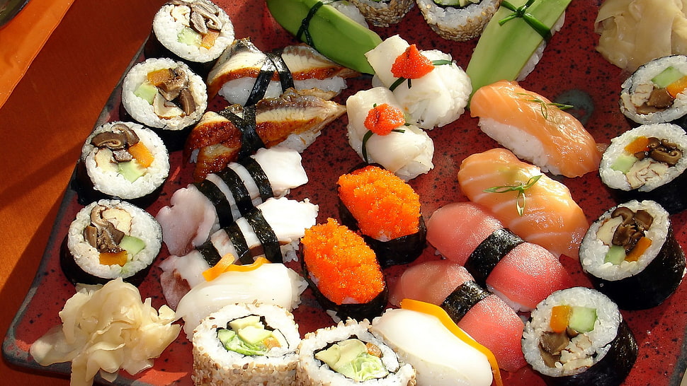 sushi platter, sushi HD wallpaper