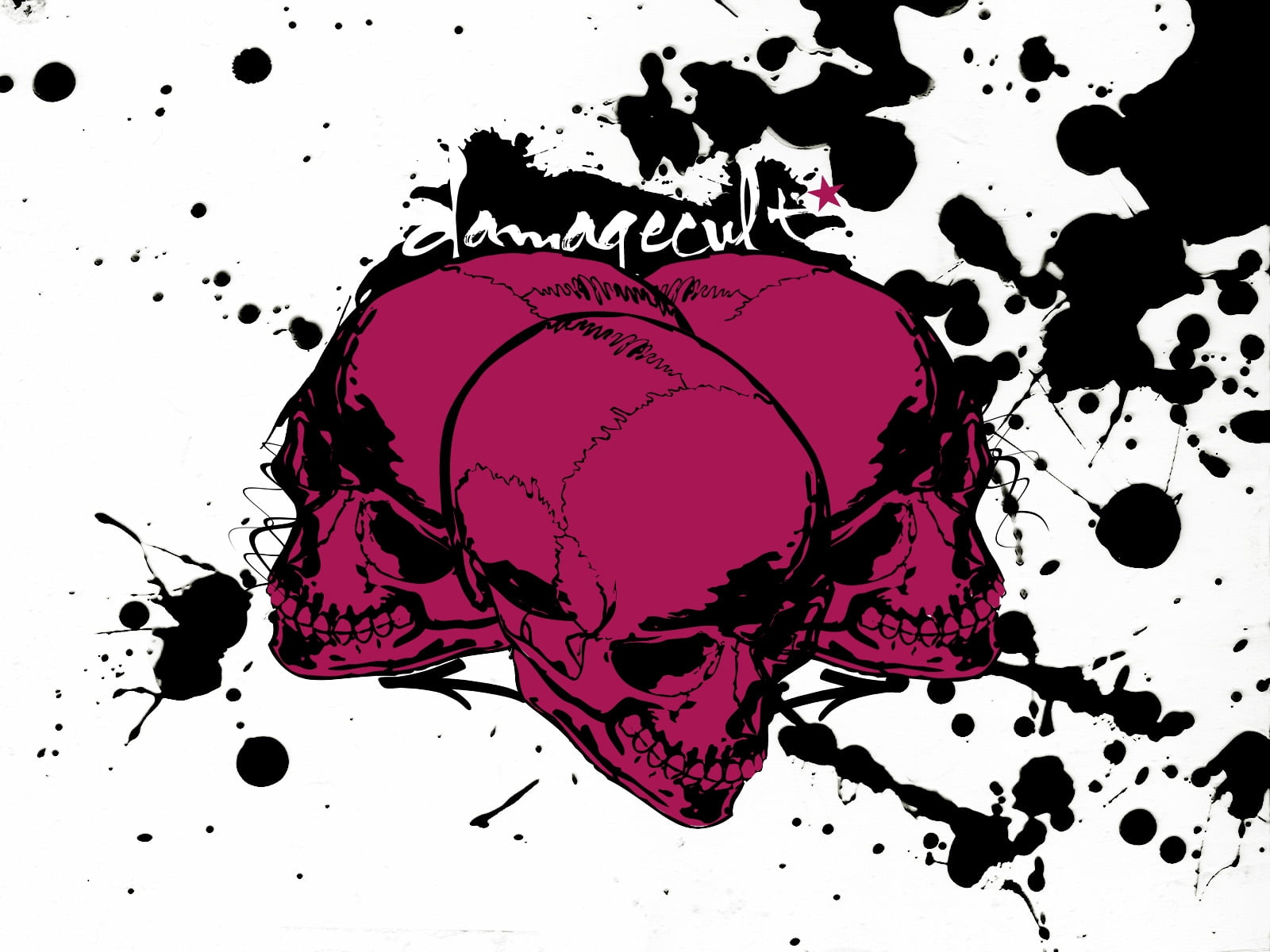 pink and black skull graphic art HD wallpaper.