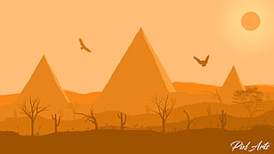 brown mountain graphic, landscape, pyramid, Flatdesign
