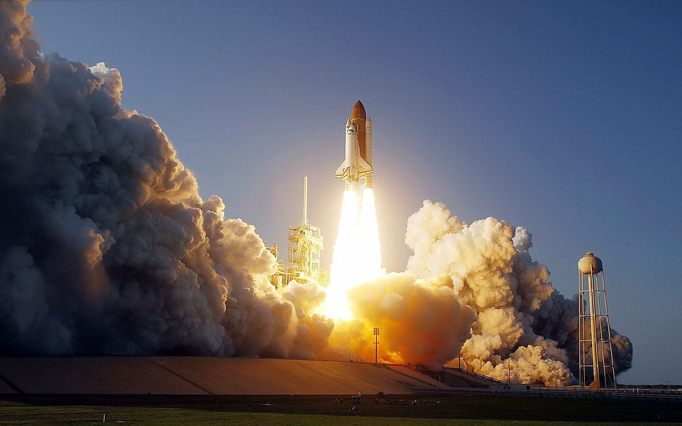 white and red space shuttle, space shuttle HD wallpaper