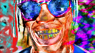 man wearing sunglasses abstract painting, abstract, rap , bright, LSD