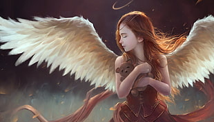 angel carrying bear plush toy illustration, angel, fantasy art, artwork