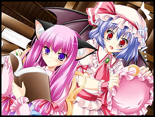 two female cat-ear and wing characters illustration