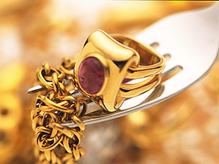 gold-colored ring with red gemstone HD wallpaper