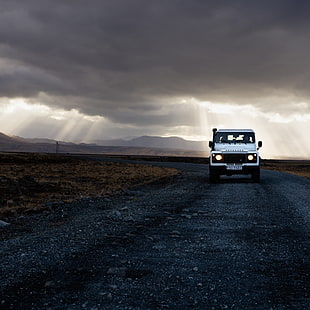 white vehicle, Suv, Road, Evening HD wallpaper