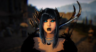 black haired female game character, Black Desert, black desert online, mmorpg, blue eyes HD wallpaper