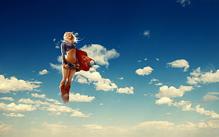 Ms. Marvel, Supergirl, sky, clouds, anime