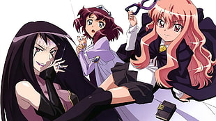 three female anime characters digital wallpaper