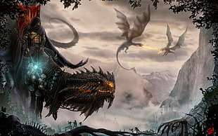 dragons illustration, dragon, fantasy art, skull