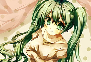 green hair girl anime illustration