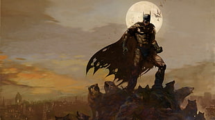DC Batman surrounded with howling wolves graphic wallpaper HD wallpaper