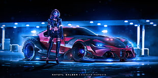 red luxury car, Khyzyl Saleem, car, Toyota FT-1, cyberpunk HD wallpaper