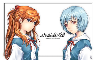 two brown and blue haired female anime characters, Neon Genesis Evangelion, Ayanami Rei, Asuka Langley Soryu