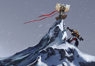 armored person on snow mountain illustration