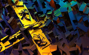 black, green, and yellow abstract painting