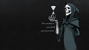 grim reaper illustration, digital art, hourglasses, skull, skeleton