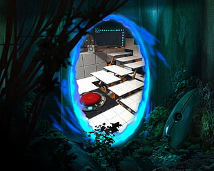 white wooden tables, Portal (game), video games