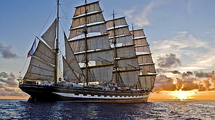 white and brown ship, sailing ship, Kruzenshtern