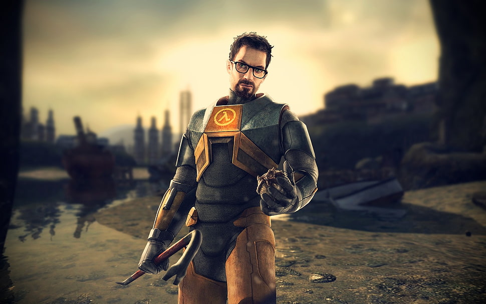 men's gray suit, video games, Half-Life, Gordon Freeman HD wallpaper