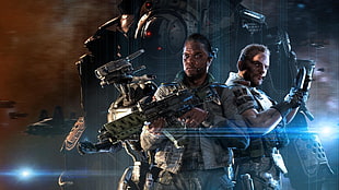 man holding guns illustration, Titanfall, mech, video games