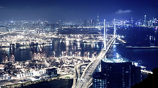 city buildings, Hong Kong, Victoria Harbour, night