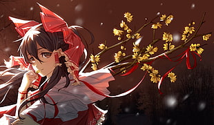 female anime character illustration, Touhou, Hakurei Reimu, red ribbon