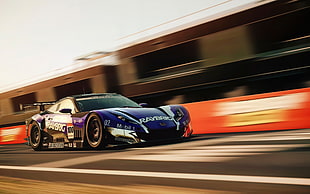 blue sports touring car, car, Honda, motion blur, race cars