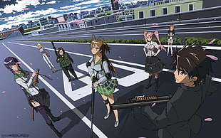 Highschool of the Dead backdrop 1 poster, Highschool of the Dead, Busujima Saeko, anime, school uniform HD wallpaper