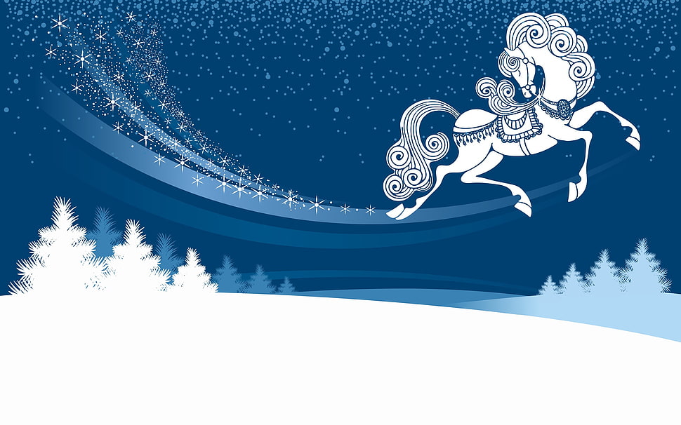 white and blue horse vector art wallpaper, New Year, snow HD wallpaper
