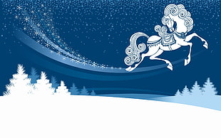 white and blue horse vector art wallpaper, New Year, snow