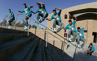 group of men wearing inline skates under blue sky during daytime