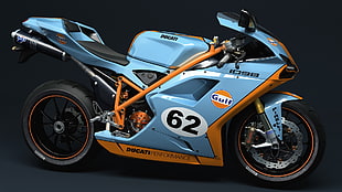 blue and orange sport motorcycle, Ducati, motorcycle