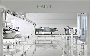 white and black wooden table, McLaren Technology Centre, factories, car, McLaren