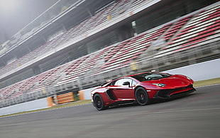 red sports car, Lamborghini Aventador LP750-4 SV, car, race tracks, motion blur