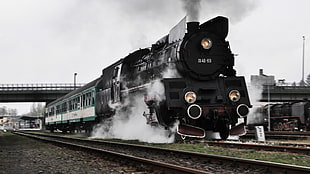 black and green train, train, railway, Poland, Ol-49
