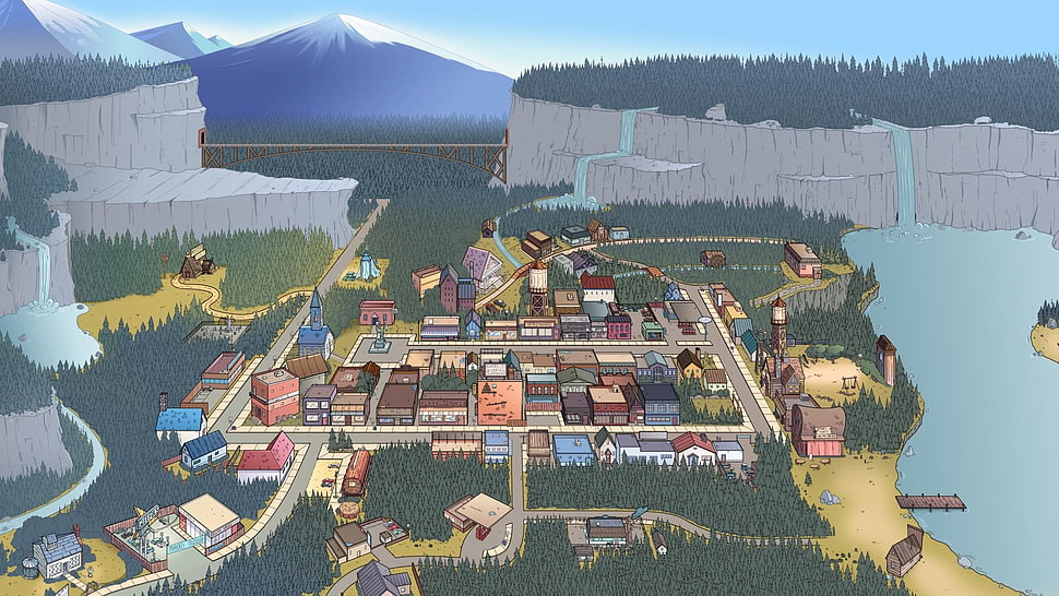 city sketch, Gravity Falls HD wallpaper