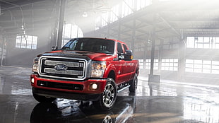 red Ford 4-door truck, car, Ford, Truck, Ford F-250 HD wallpaper