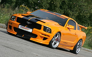 orange Ford Mustang GT500, car, tuning, Ford Mustang, orange cars