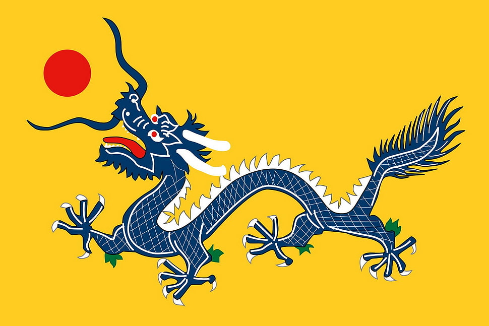 blue and yellow dragon illustration, chinese dragon, dragon HD wallpaper
