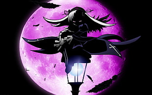 silhouette of female anime character against fullmoon
