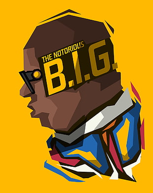 The Notorious B.I.G. illustration, yellow background, Rapper, The Notorious B.I.G., minimalism
