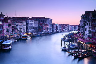 boats in docking area at night, venice HD wallpaper