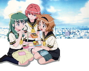 three female anime characters illustrations