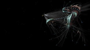 sea creature illustration, black background, abstract, digital art, underwater
