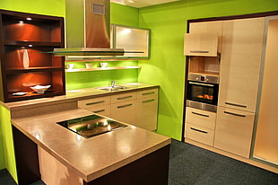 beige and green steel kitchen room set HD wallpaper